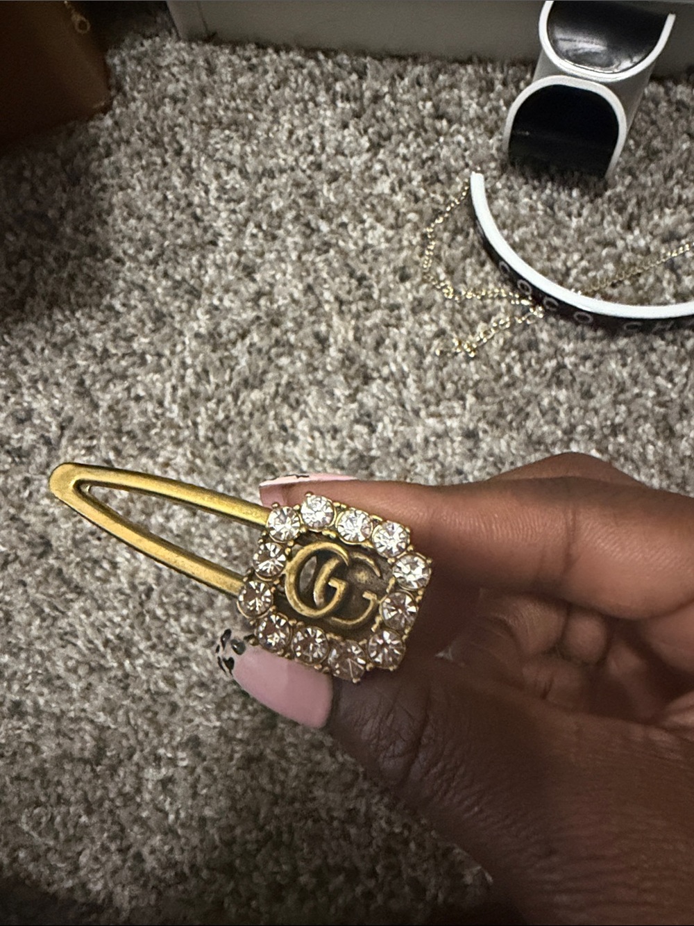 Gold Crystal Logo Snap Hair Clip - Designer Style